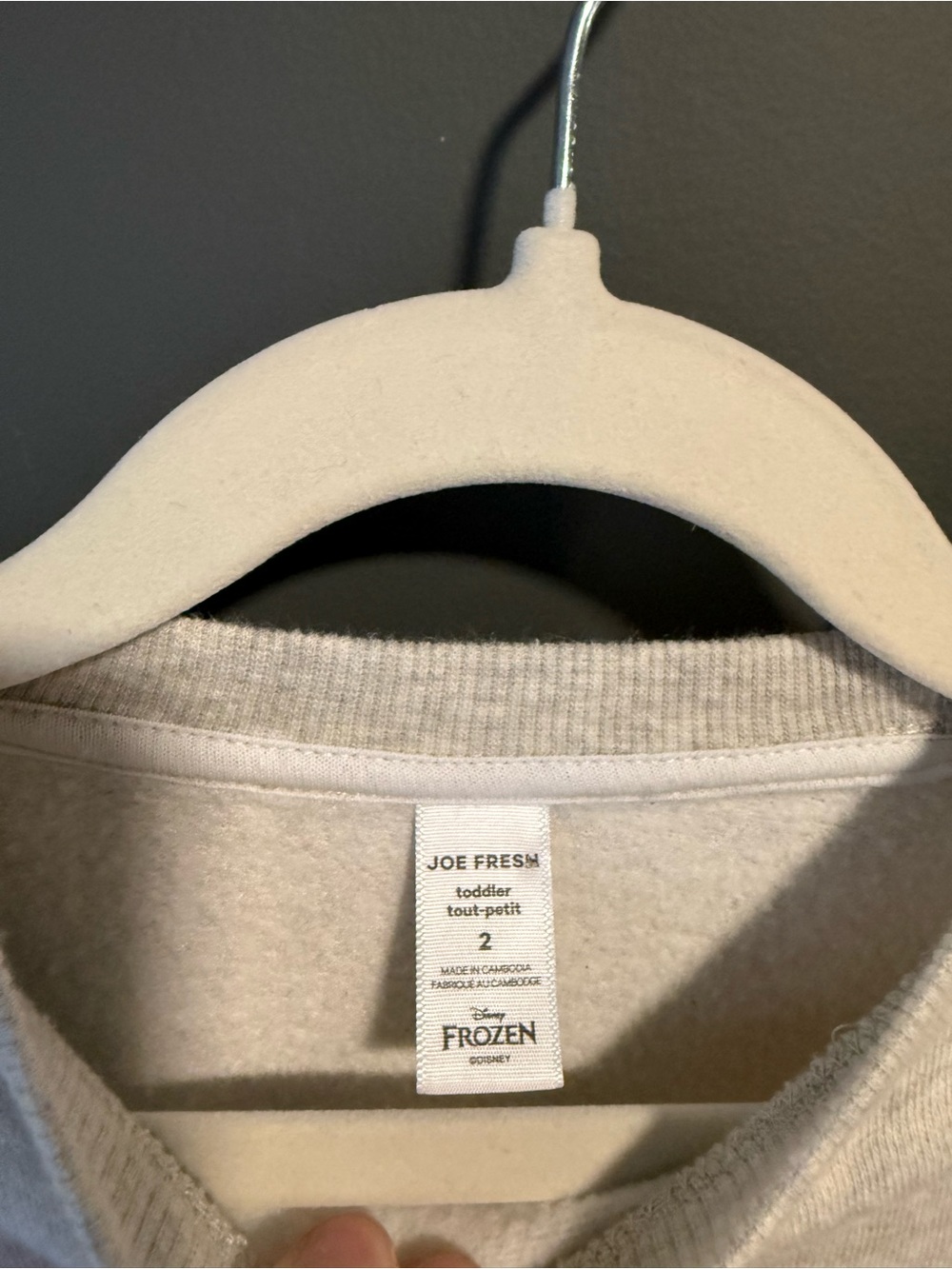 Joe Fresh Frozen Disney Princess Light Gray Ruffle Shoulder Sweatshirt - Picture 3 of 3